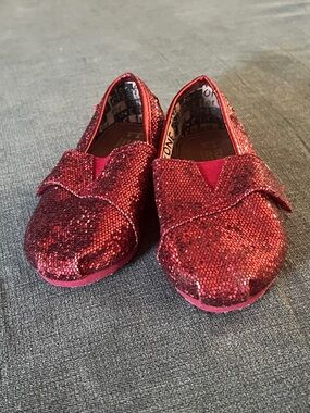 Toms Kids Sequin Slip-On Shoes in Red